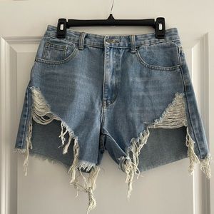 PLT- Light Wash Distressed Denim Shorts